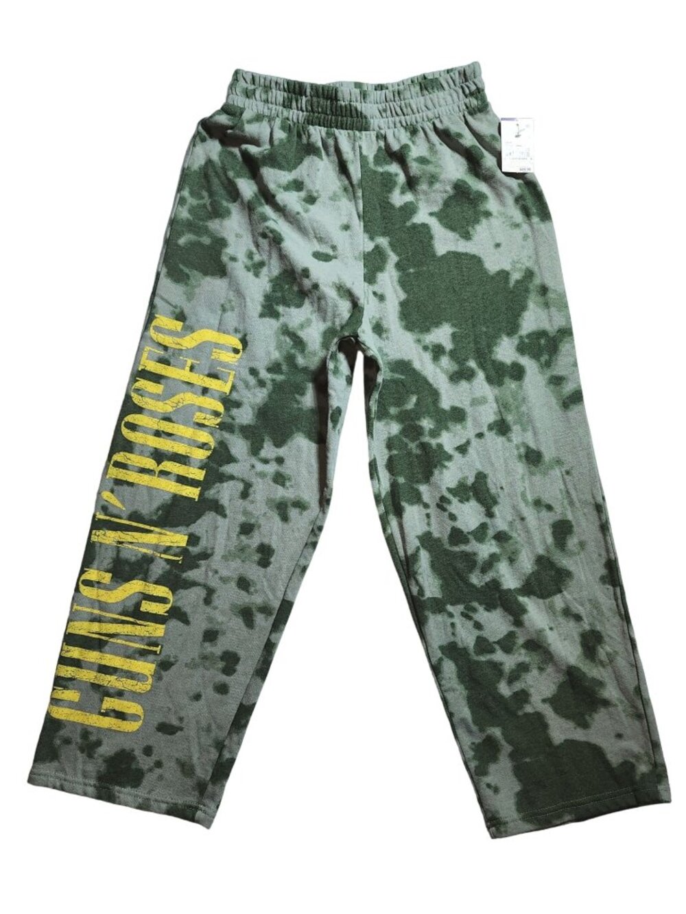 NWT Guns N' Roses Tie Dyed Cropped Sweatpants Green Bleach Style XS Wide Leg